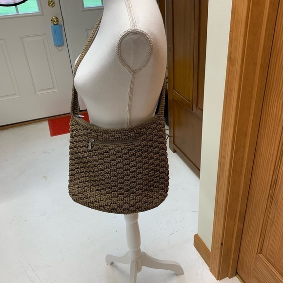 The Sak woven shoulder crossbody bag purse top zip taupe 12x10x3d - Picture 3 of 7